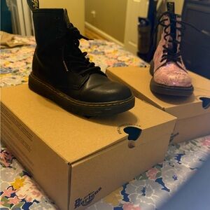 Dr. Martens Black and Pink Lace-Up Boots